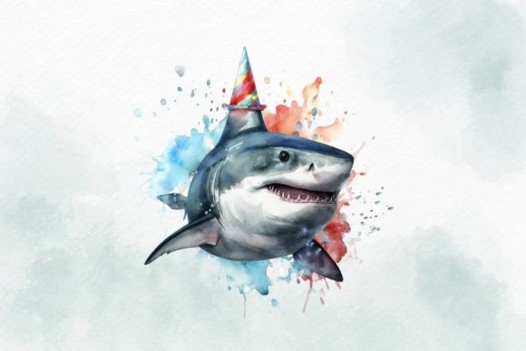 Download Birthday Shark Watercolor PNG Design - Premium Resources